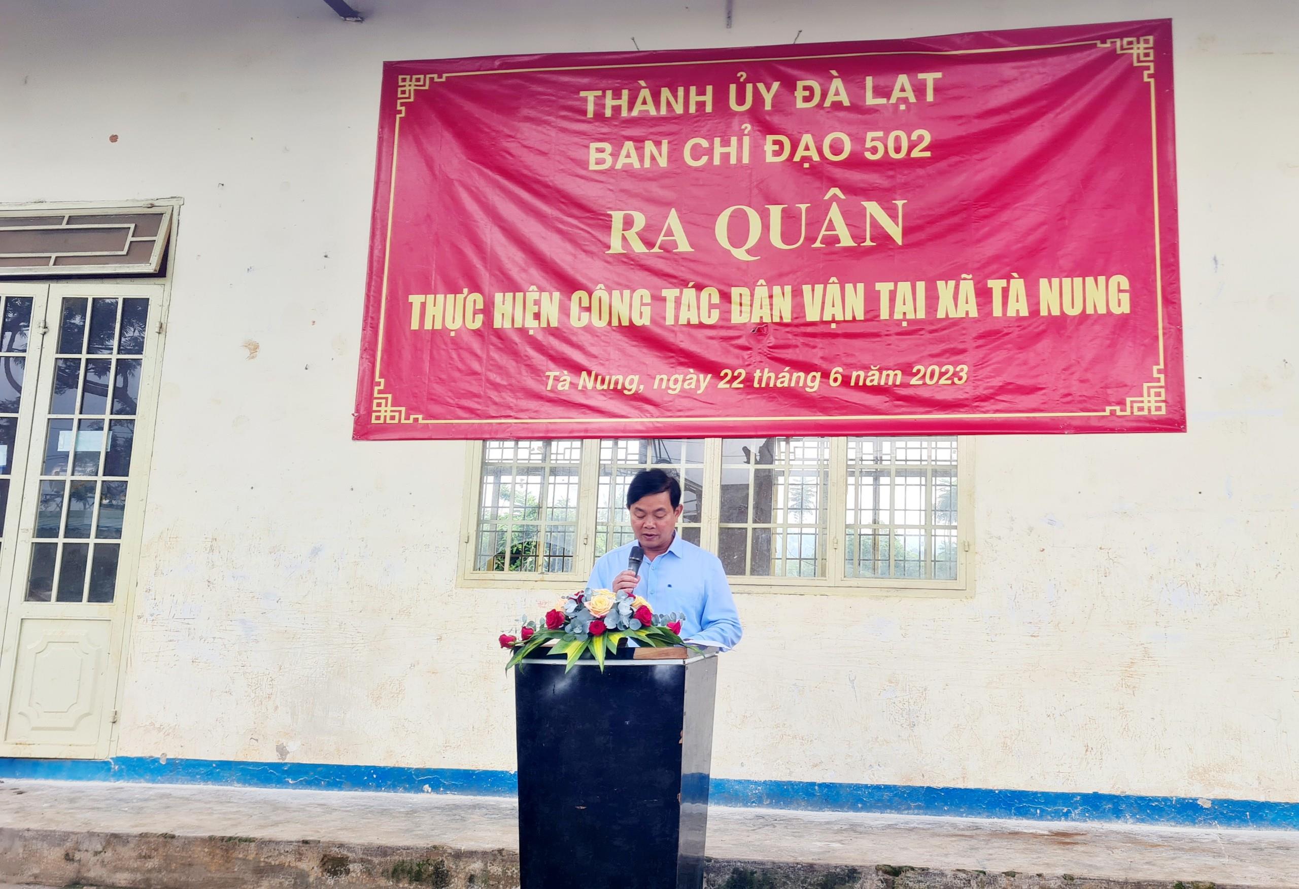 Đồng chí Nguyễn Quang Hải - Ủy viên Ban Thường vụ, Trưởng Ban Dân vận, Chủ tịch UBMTTQ thành phố Đà Lạt phát biểu tại buổi lễ